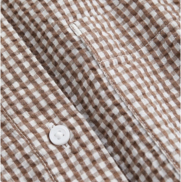 ⛔SOLD⛔🆕️NWT H&M Seersucker Shirt in 'Brown/White Checked', XL - Picture 7 of 12